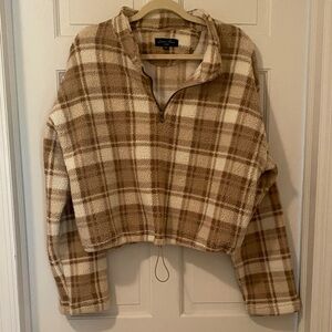 Love Tree Checkered Teddy Jacket in Tan and Cream